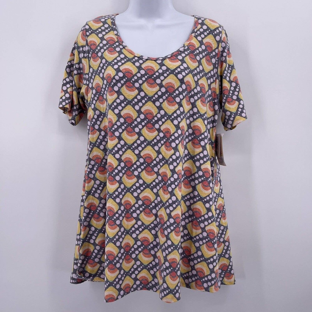 LuLaRoe Sz M Perfect T Simply Comfortable Heather Gray Polka Dot Geometric NWT